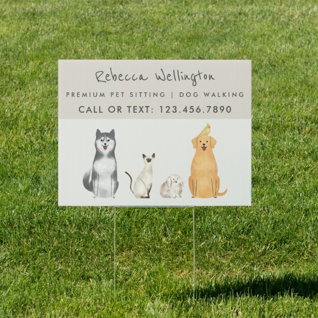 Pet Sitter Dog Walker Phone Number Business Yard Sign (Insitu)