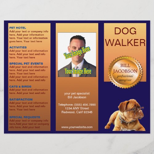 Pet Sitter Dog Walker Trifold Brochure Advertising