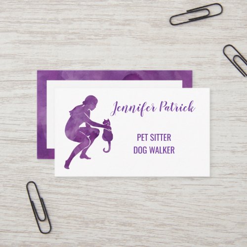 Pet Sitter Dog Walker Watercolor Cat Silhouette Business Card