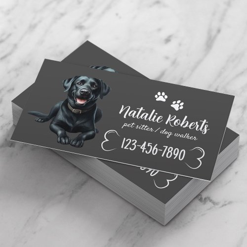 Pet Sitter Dog Walking Black Labrador Dark Gray Business Card