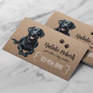 Pet Sitter Dog Walking Black Labrador Rustic Kraft Business Card