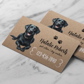Pet Sitter Dog Walking Black Labrador Rustic Kraft Business Card by cardfactory at Zazzle