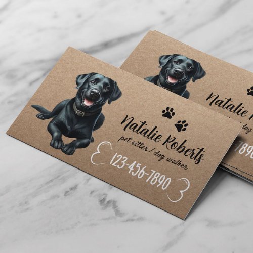 Pet Sitter Dog Walking Black Labrador Rustic Kraft Business Card