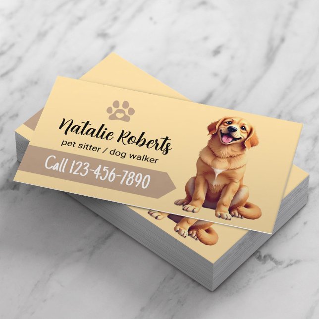Pet Sitter Dog Walking Cute Golden Retriever Business Card (Creator Uploaded)