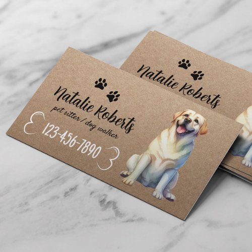 Pet Sitter Dog Walking Happy Labrador Rustic Kraft Business Card