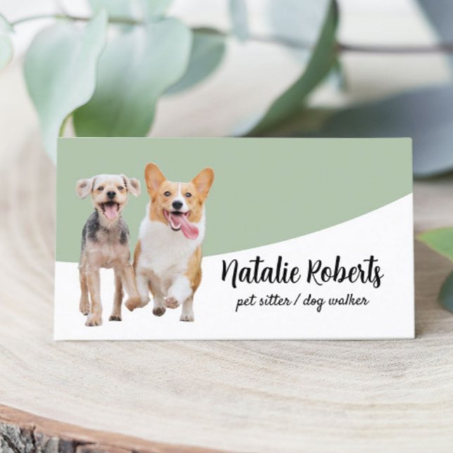 Pet Sitter Dog Walking Pet Boutique Sage Green Business Card (Creator Uploaded)