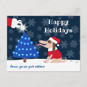 Pet Sitter Dog with Christmas Tree and Santa Postcard