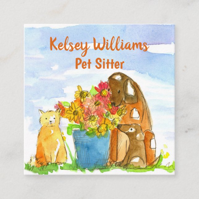 Pet Sitter Dogs Cats Square Business Card (Front)