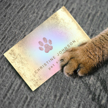 Pet Sitter Faux Gold Foil Paw Print Logo Business Card by lucykitty at Zazzle