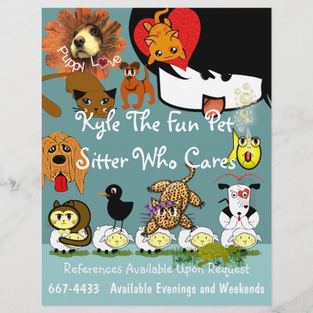 Pet Sitter Flyer Lots of Cute Anime Animals (Front)