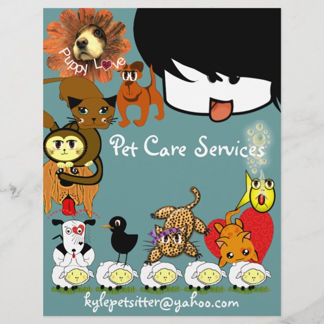 Pet Sitter Flyer Lots of Cute Anime Animals (Back)