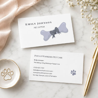 Pet Sitter Gray Dog Bone Bow Canine Business Card