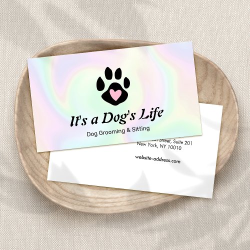 Pet Sitter  Groomer Dog Heart Paw Holographic Business Card