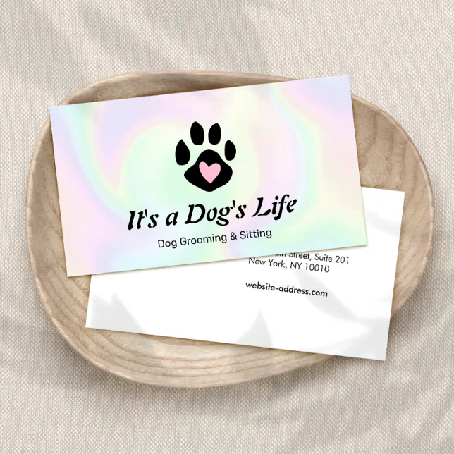 Pet Sitter & Groomer Dog Heart Paw Holographic Business Card | Zazzle