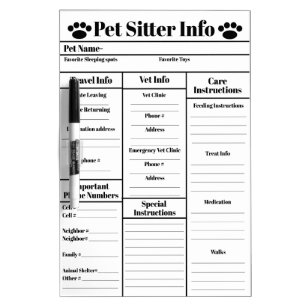 Pet Sitter Info for Dogs Medium Dry Erase Board
