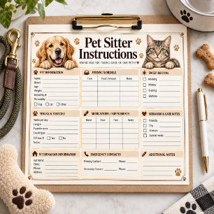 Pet Sitter Instructions Checklist Notepad