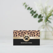 Pet Sitter Monogram Paw Modern Leopard Print Business Card (Standing Front)