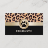 Pet Sitter Monogram Paw Modern Leopard Print Business Card (Front)