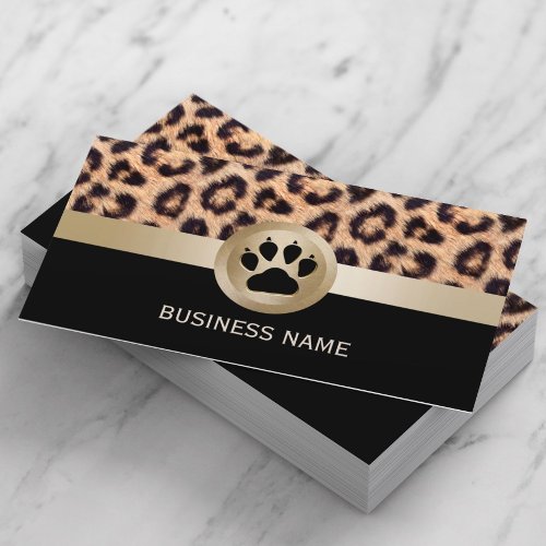 Pet Sitter Monogram Paw Modern Leopard Print Business Card