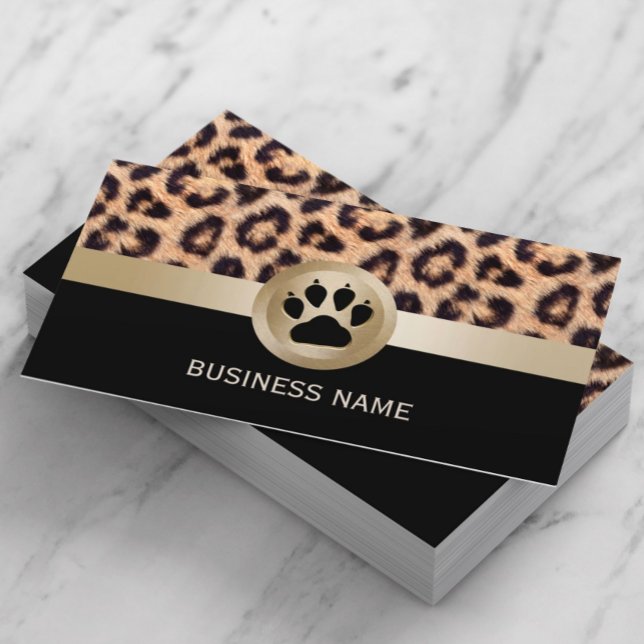 Pet Sitter Monogram Paw Modern Leopard Print Business Card