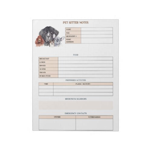 Pet Sitter Notes for Dog Mom or Cat Mom