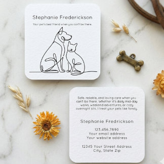 Pet Sitter One Line Art Continuous Drawing Square Business Card