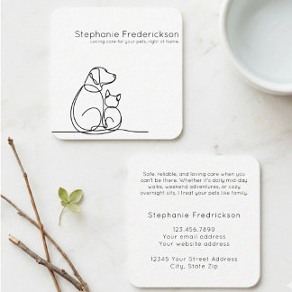 Pet Sitter One Line Art Dog Cat Square Business Card