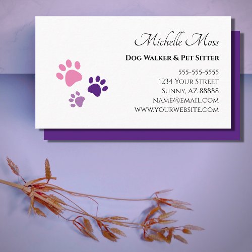 Pet Sitter Paw Prints Purple Pink  Business Card