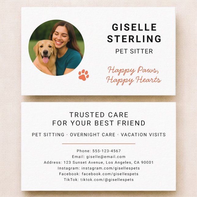 Pet Sitter Photo Paw Print Business Card (Creator Uploaded)