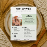 Pet Sitter Photo Sage QR Code Flyer<br><div class="desc">This professionally crafted flyer is designed for pet sitters who want to connect with pet parents in a warm, professional way. At the top, make a lasting impression with your business name in bold retro serif font and your personalized tagline beneath—setting the tone for loving, reliable care. Just below, feature...</div>