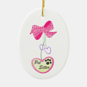 Pet Sitter (pink dangle) Ceramic Ornament