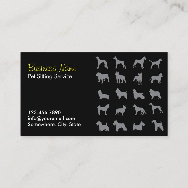 Pet Sitter Professional Black Pet Sitting  Business Card (Front)