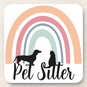 'Pet Sitter' Rainbow Dog Cat Silhouette Gift Beverage Coaster
