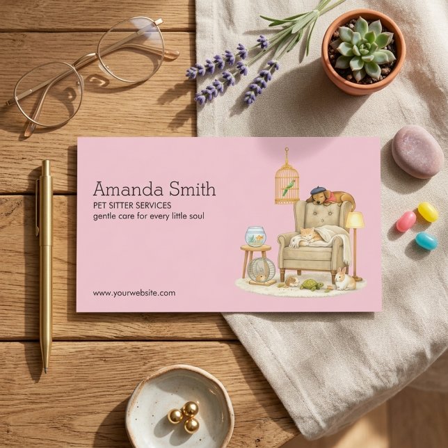 Pet Sitter Services Cute Dog Walker Business Card (Creator Uploaded)