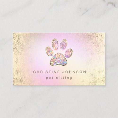 pet sitter simulated glitter paw business card