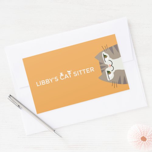 Pet Sitter Tabby Cat Rectangular Sticker