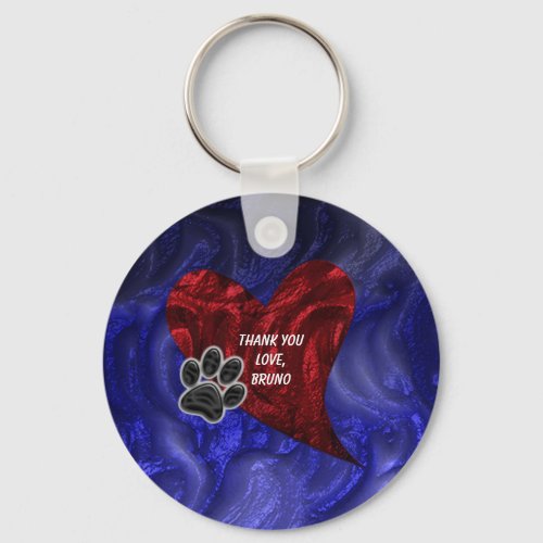 Pet Sitter Thank You Paw Print Heart Dog Walker Keychain