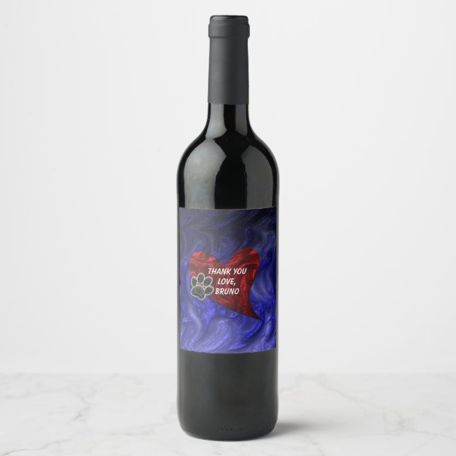 Pet Sitter Thank You Paw Print Heart Groomer Wine Label (Front)