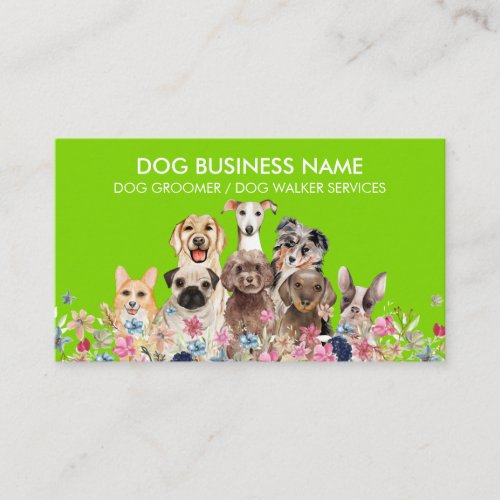 Pet Sitter Walker dog care groom neon green Business Card