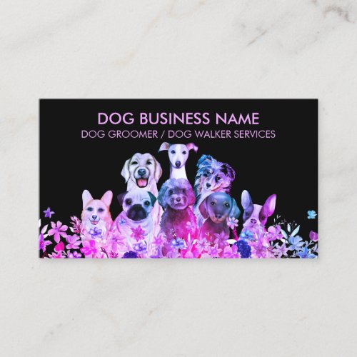 Pet Sitter Walker dog petcare black purple Business Card