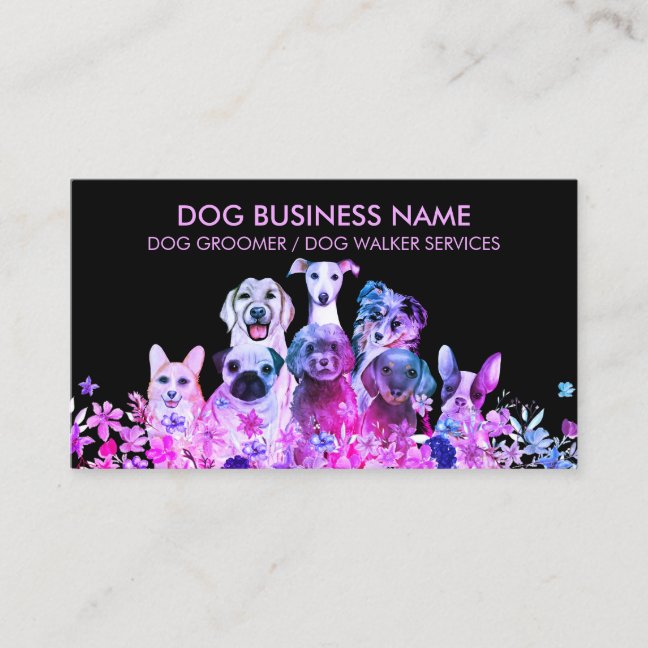 Pet Sitter Walker dog petcare black purple Business Card