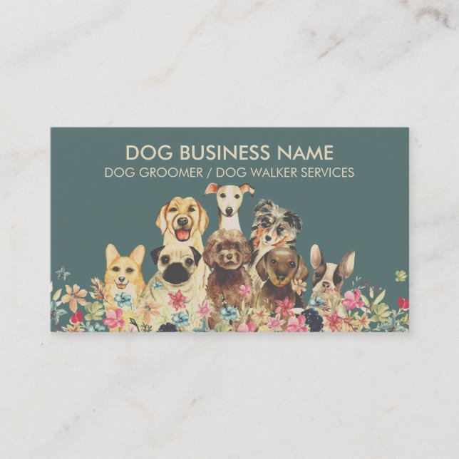 Pet Sitter Walker dog petcare boho retro Business Card (Front)