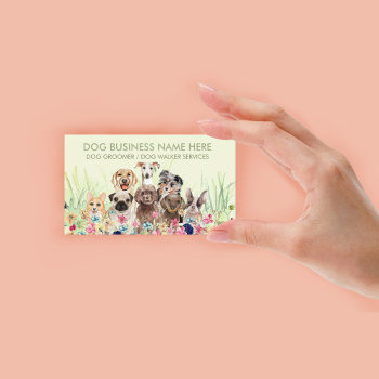 Pet Sitter Walker Dog Petcare Green Floral Business Card by PineLemonMarketing at Zazzle
