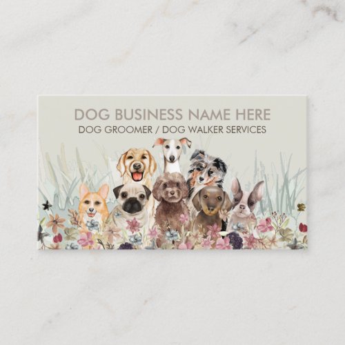 Pet Sitter Walker dog petcare green grass floral Business Card