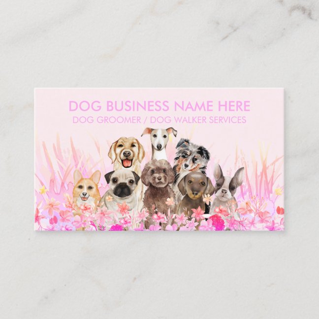 Pet Sitter Walker dog petcare pink flowers Business Card