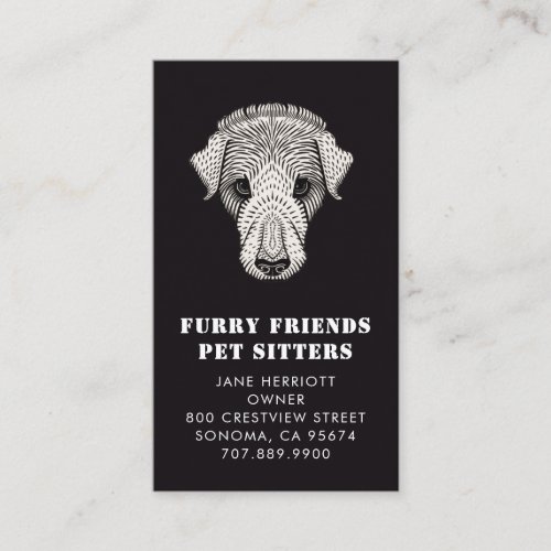 Pet Sitter White On Black Business Card