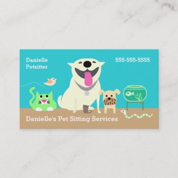 Pet Sitters Business Card-blue/green Business Card by PetProDesigns at Zazzle