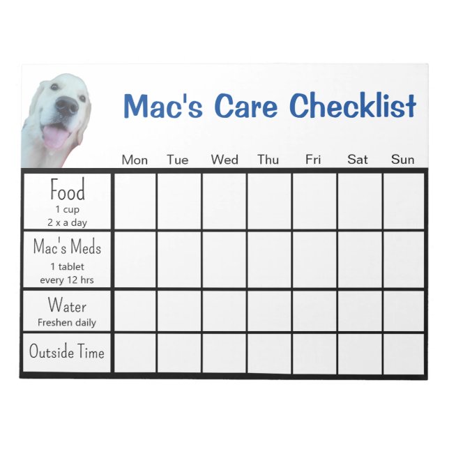 Pet Sitter's Checklist Notepad (Front)