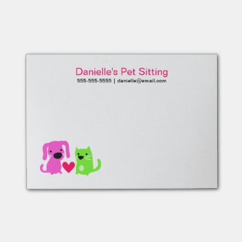 Pet Sitter's Dog & Cat With Heart Post-it Notes by PetProDesigns at Zazzle