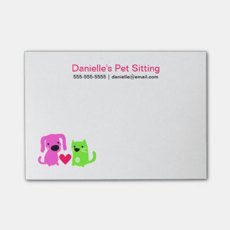 Pet Sitter's Dog & Cat With Heart Post-it Notes